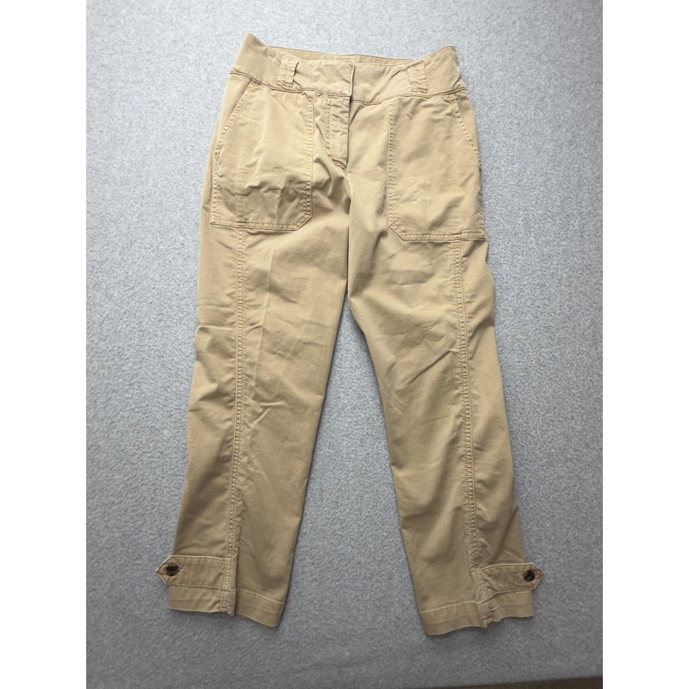 Boden Pants Womens 10 Beige Capri Crop Twill Straight Leg Button Strap‎ Casual
